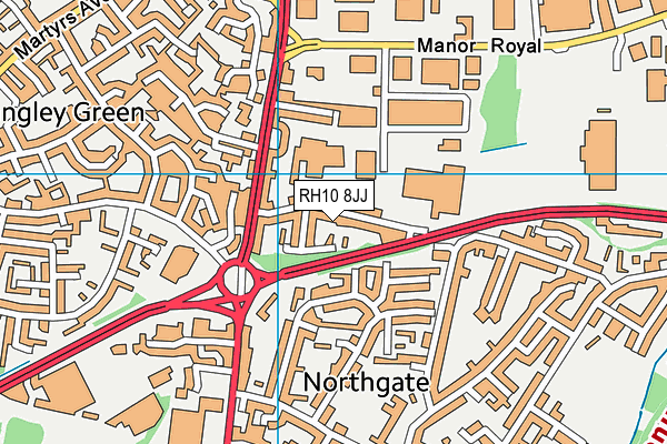 RH10 8JJ map - OS VectorMap District (Ordnance Survey) RH10 8JJ map - OS VectorMap District (Ordnance Survey)