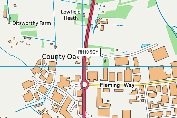 RH10 9GY map - OS VectorMap District (Ordnance Survey)