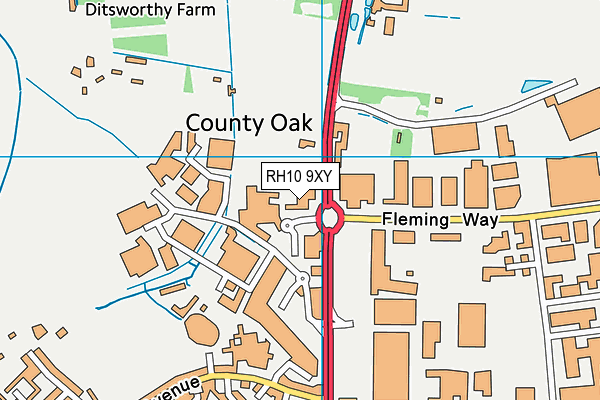RH10 9XY map - OS VectorMap District (Ordnance Survey) RH10 9XY map - OS VectorMap District (Ordnance Survey)