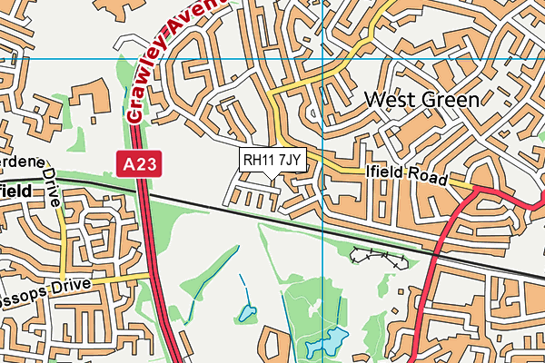 RH11 7JY map - OS VectorMap District (Ordnance Survey)