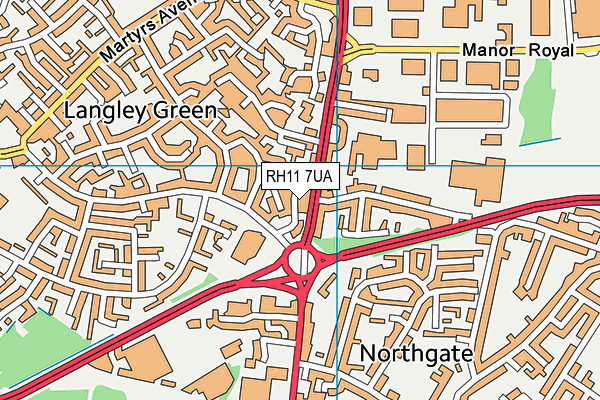 RH11 7UA map - OS VectorMap District (Ordnance Survey) RH11 7UA map - OS VectorMap District (Ordnance Survey)