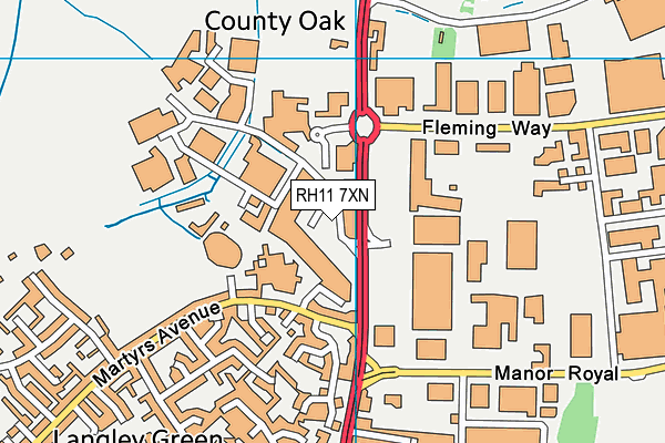 RH11 7XN map - OS VectorMap District (Ordnance Survey) RH11 7XN map - OS VectorMap District (Ordnance Survey)