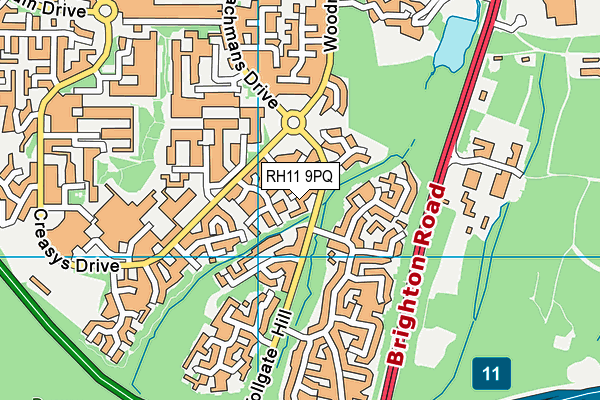 RH11 9PQ map - OS VectorMap District (Ordnance Survey) RH11 9PQ map - OS VectorMap District (Ordnance Survey)