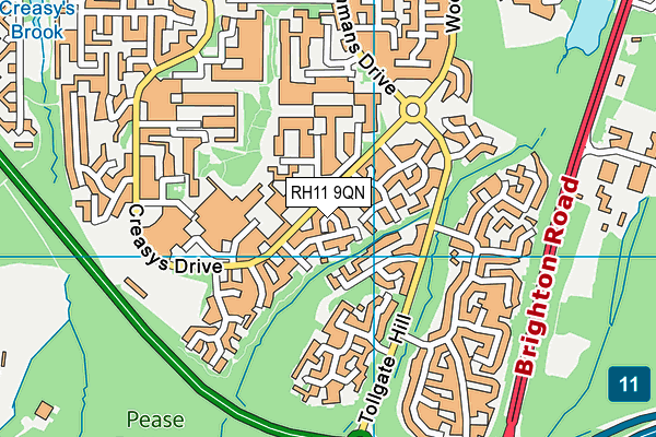 RH11 9QN map - OS VectorMap District (Ordnance Survey) RH11 9QN map - OS VectorMap District (Ordnance Survey)