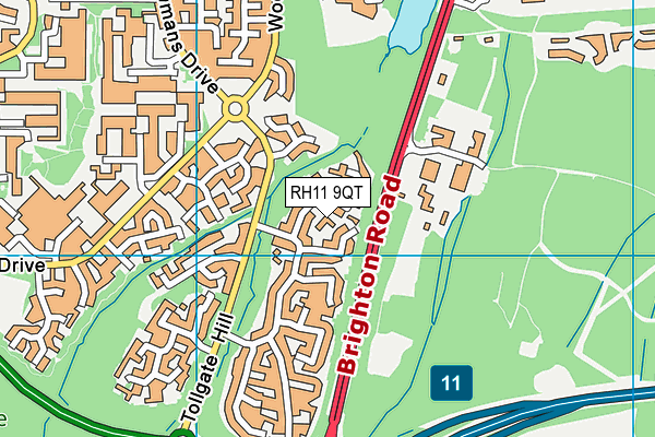 RH11 9QT map - OS VectorMap District (Ordnance Survey) RH11 9QT map - OS VectorMap District (Ordnance Survey)