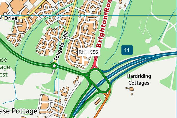 RH11 9SS map - OS VectorMap District (Ordnance Survey) RH11 9SS map - OS VectorMap District (Ordnance Survey)