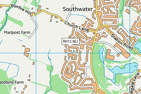 RH13 9EJ map - OS VectorMap District (Ordnance Survey)