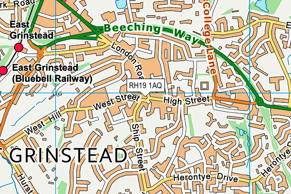 RH19 1AQ map - OS VectorMap District (Ordnance Survey)