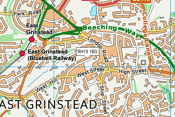 RH19 1BG map - OS VectorMap District (Ordnance Survey)