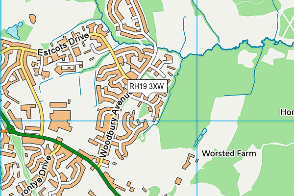 RH19 3XW map - OS VectorMap District (Ordnance Survey) RH19 3XW map - OS VectorMap District (Ordnance Survey)