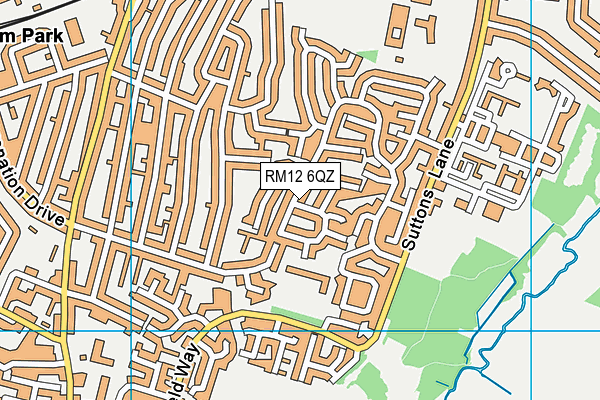 RM12 6QZ map - OS VectorMap District (Ordnance Survey)