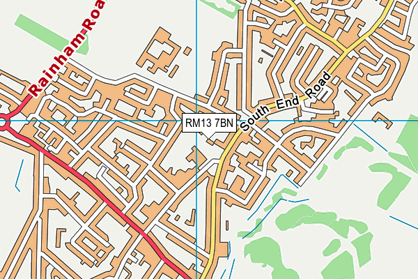 RM13 7BN map - OS VectorMap District (Ordnance Survey) RM13 7BN map - OS VectorMap District (Ordnance Survey)
