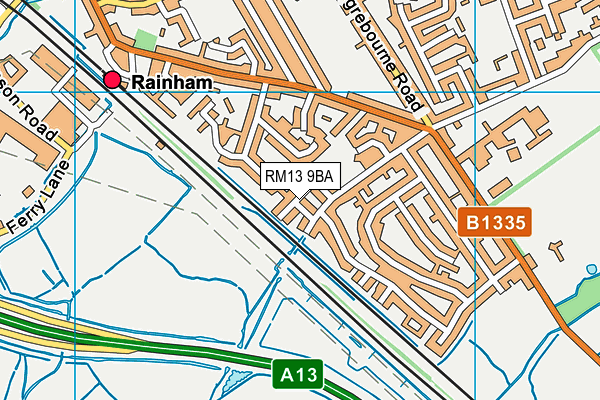 RM13 9BA map - OS VectorMap District (Ordnance Survey) RM13 9BA map - OS VectorMap District (Ordnance Survey)