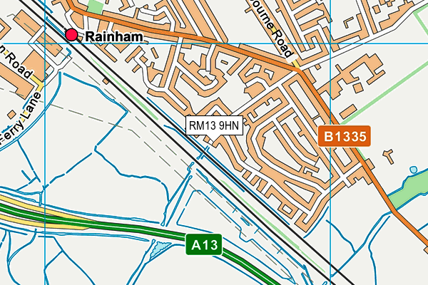RM13 9HN map - OS VectorMap District (Ordnance Survey) RM13 9HN map - OS VectorMap District (Ordnance Survey)