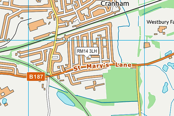 RM14 3LH map - OS VectorMap District (Ordnance Survey) RM14 3LH map - OS VectorMap District (Ordnance Survey)