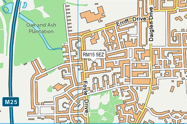 RM15 5EZ map - OS VectorMap District (Ordnance Survey) RM15 5EZ map - OS VectorMap District (Ordnance Survey)