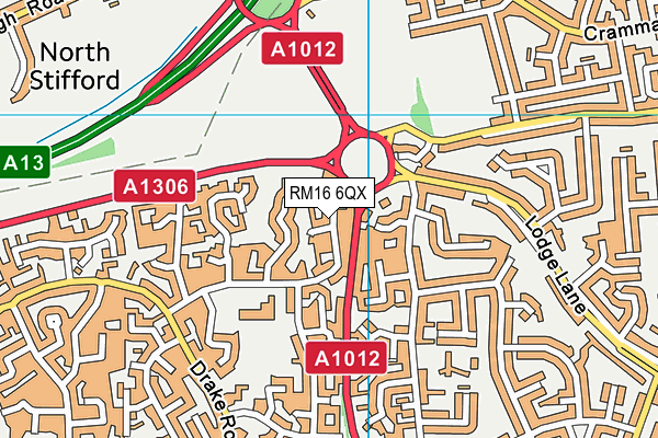 RM16 6QX map - OS VectorMap District (Ordnance Survey)