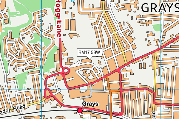 RM17 5BW map - OS VectorMap District (Ordnance Survey) RM17 5BW map - OS VectorMap District (Ordnance Survey)