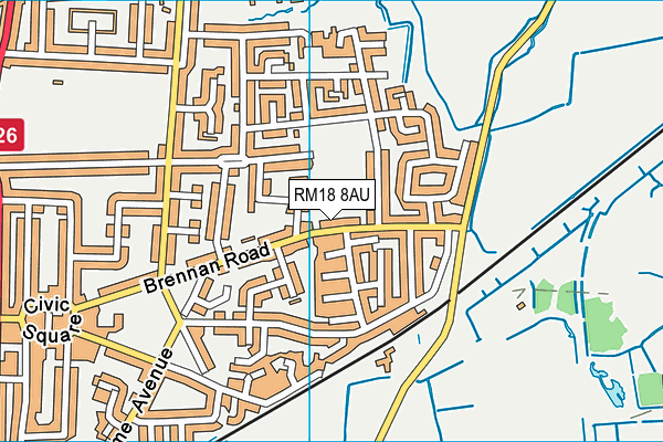 RM18 8AU map - OS VectorMap District (Ordnance Survey) RM18 8AU map - OS VectorMap District (Ordnance Survey)
