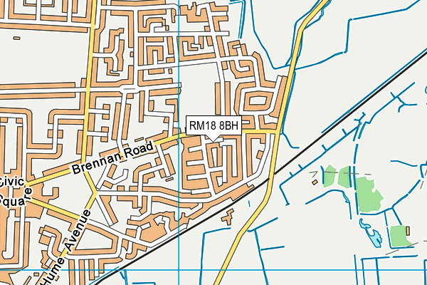 RM18 8BH map - OS VectorMap District (Ordnance Survey) RM18 8BH map - OS VectorMap District (Ordnance Survey)