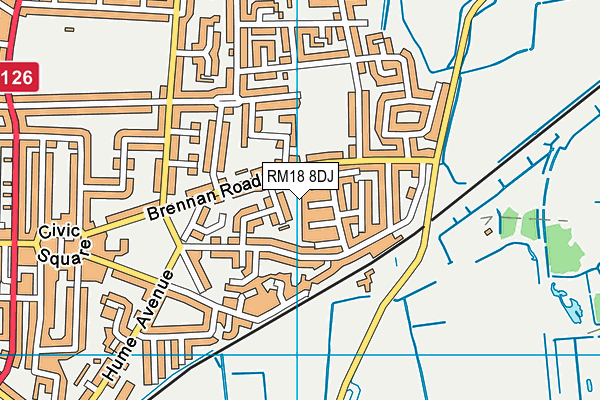 RM18 8DJ map - OS VectorMap District (Ordnance Survey) RM18 8DJ map - OS VectorMap District (Ordnance Survey)