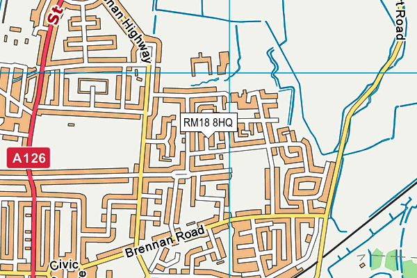 RM18 8HQ map - OS VectorMap District (Ordnance Survey) RM18 8HQ map - OS VectorMap District (Ordnance Survey)