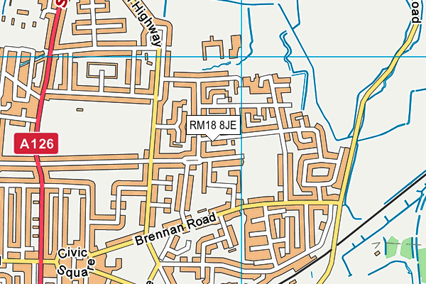 RM18 8JE map - OS VectorMap District (Ordnance Survey) RM18 8JE map - OS VectorMap District (Ordnance Survey)