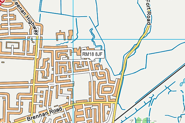 RM18 8JF map - OS VectorMap District (Ordnance Survey) RM18 8JF map - OS VectorMap District (Ordnance Survey)