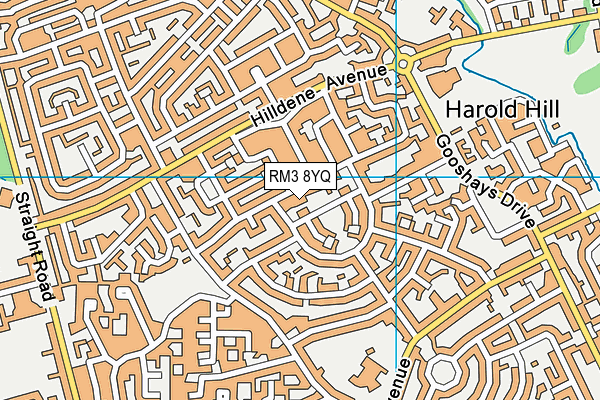 RM3 8YQ map - OS VectorMap District (Ordnance Survey) RM3 8YQ map - OS VectorMap District (Ordnance Survey)