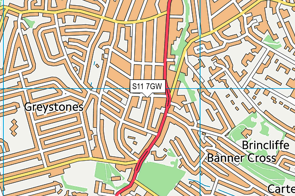 S11 7GW map - OS VectorMap District (Ordnance Survey)