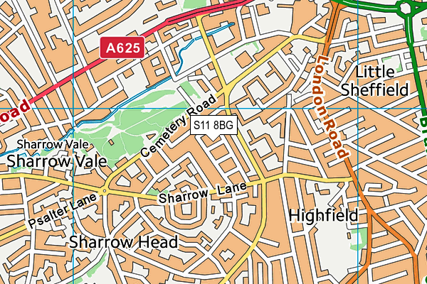 S11 8BG map - OS VectorMap District (Ordnance Survey)