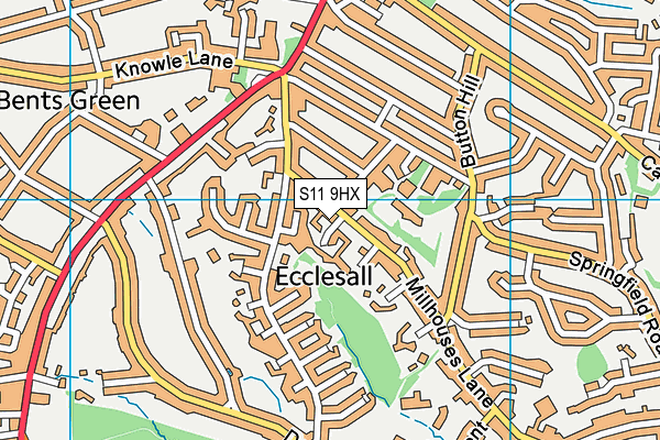 S11 9HX map - OS VectorMap District (Ordnance Survey)
