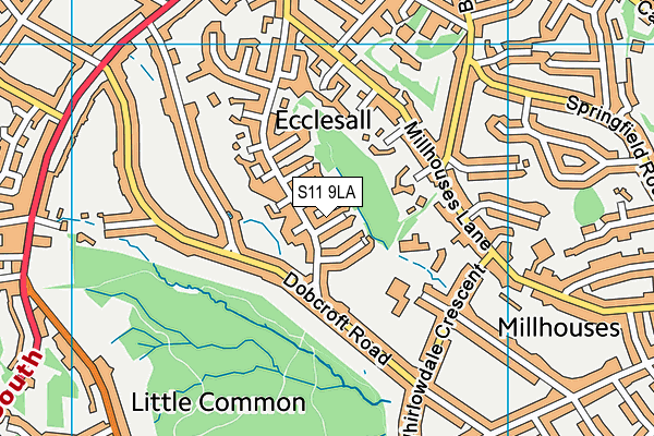 S11 9LA map - OS VectorMap District (Ordnance Survey)