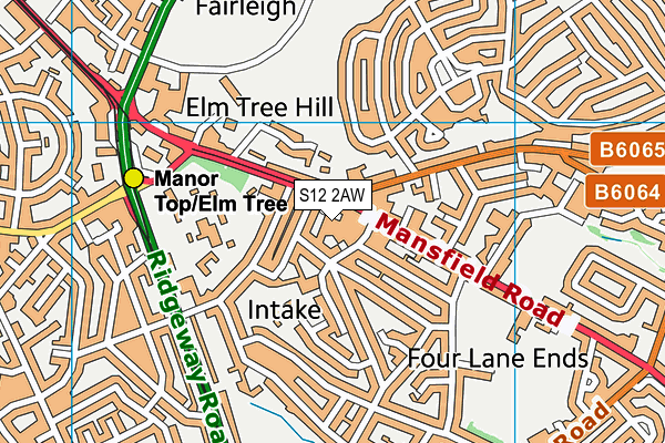 S12 2AW map - OS VectorMap District (Ordnance Survey)