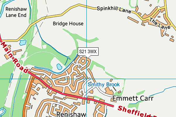 S21 3WX map - OS VectorMap District (Ordnance Survey)