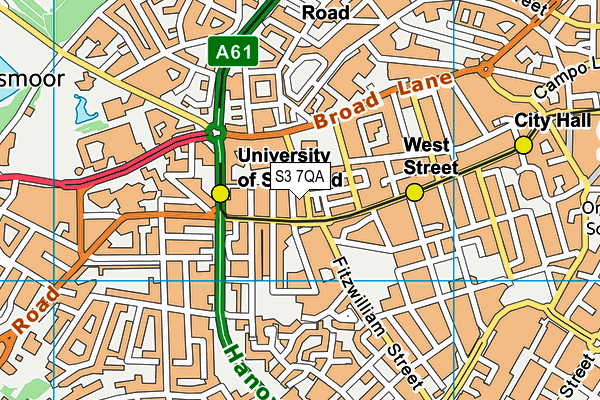 S3 7QA map - OS VectorMap District (Ordnance Survey)