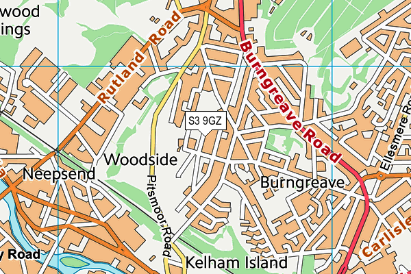 S3 9GZ map - OS VectorMap District (Ordnance Survey)