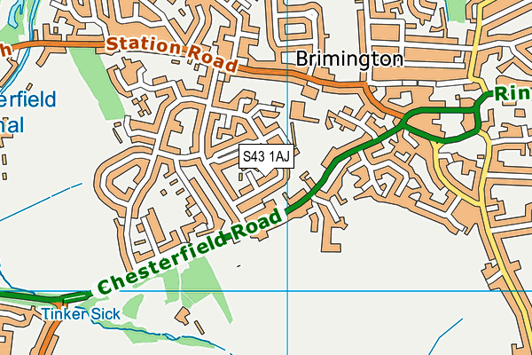 S43 1AJ map - OS VectorMap District (Ordnance Survey) S43 1AJ map - OS VectorMap District (Ordnance Survey)