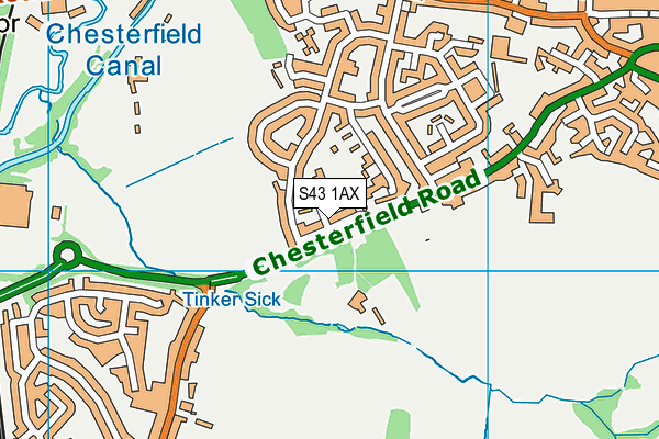 S43 1AX map - OS VectorMap District (Ordnance Survey) S43 1AX map - OS VectorMap District (Ordnance Survey)