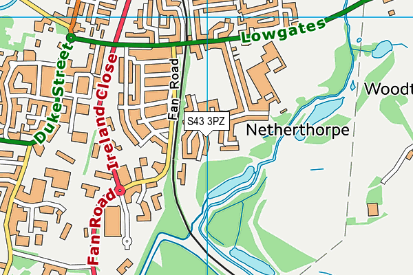 S43 3PZ map - OS VectorMap District (Ordnance Survey)