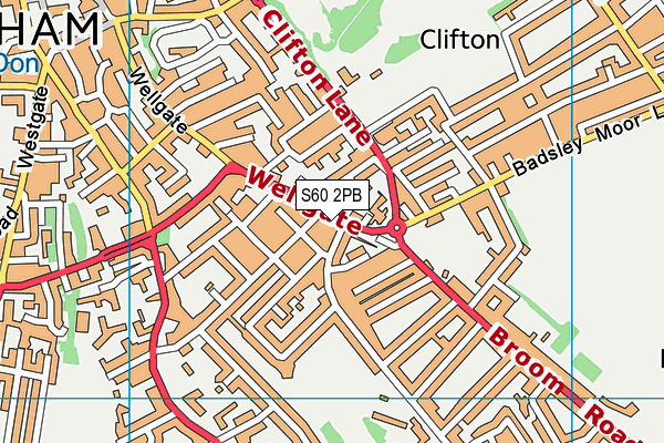 S60 2PB map - OS VectorMap District (Ordnance Survey)