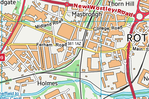 S61 1AZ map - OS VectorMap District (Ordnance Survey)