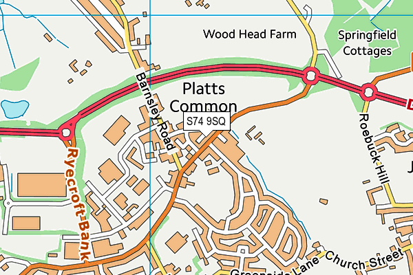 S74 9SQ map - OS VectorMap District (Ordnance Survey) S74 9SQ map - OS VectorMap District (Ordnance Survey)