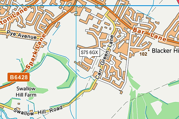 S75 6GX map - OS VectorMap District (Ordnance Survey) S75 6GX map - OS VectorMap District (Ordnance Survey)