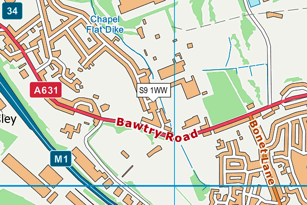S9 1WW map - OS VectorMap District (Ordnance Survey)