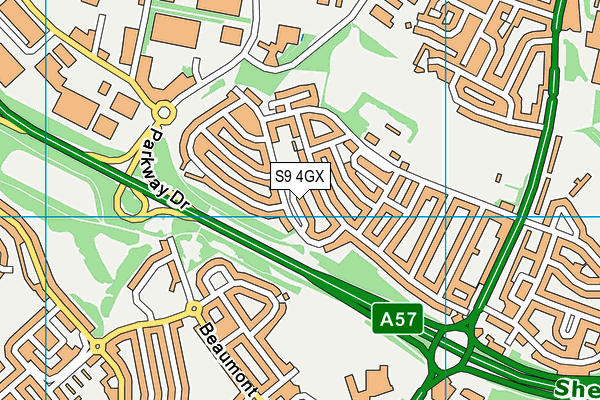 S9 4GX map - OS VectorMap District (Ordnance Survey) S9 4GX map - OS VectorMap District (Ordnance Survey)
