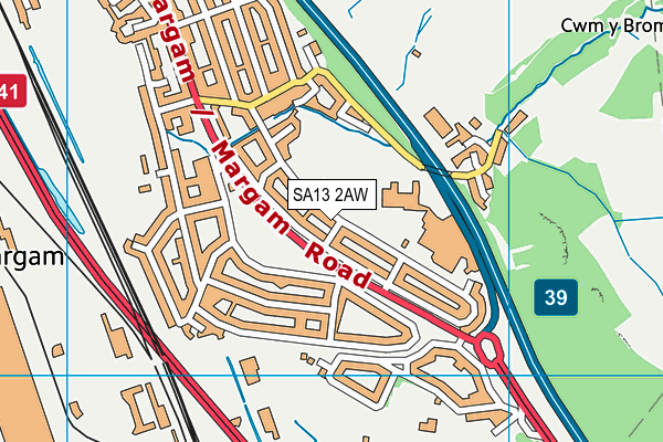 SA13 2AW map - OS VectorMap District (Ordnance Survey)