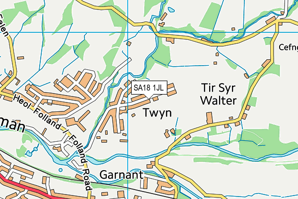 SA18 1JL map - OS VectorMap District (Ordnance Survey) SA18 1JL map - OS VectorMap District (Ordnance Survey)