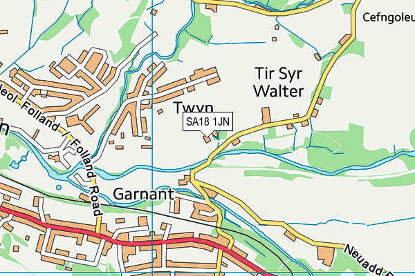 SA18 1JN map - OS VectorMap District (Ordnance Survey) SA18 1JN map - OS VectorMap District (Ordnance Survey)