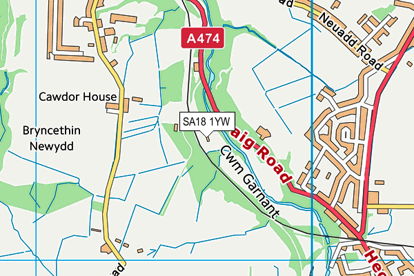 SA18 1YW map - OS VectorMap District (Ordnance Survey) SA18 1YW map - OS VectorMap District (Ordnance Survey)